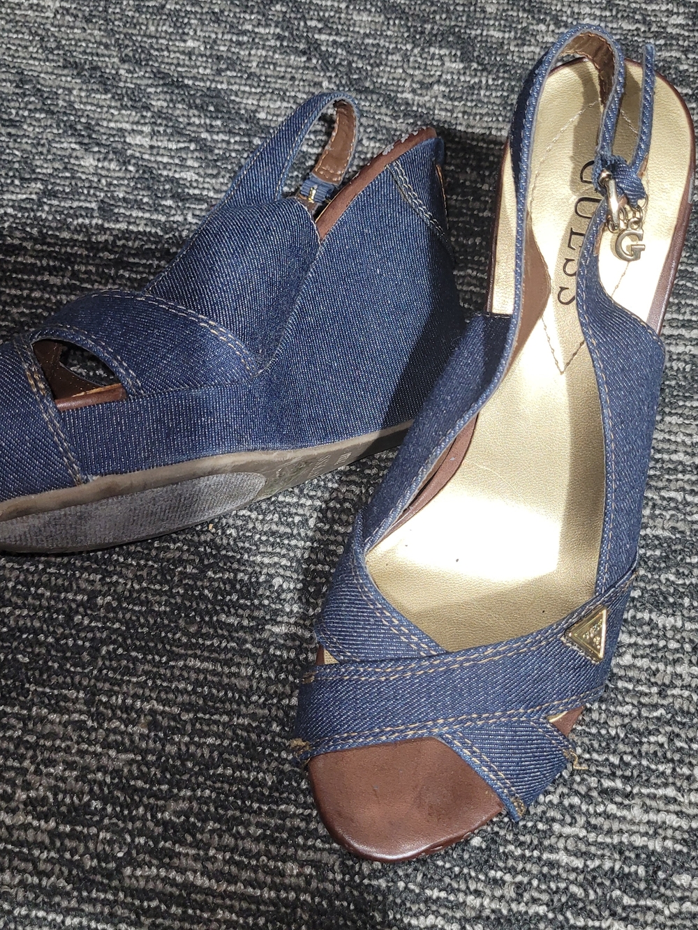 Guess Denim Blue Wedge Sandals with Slingback